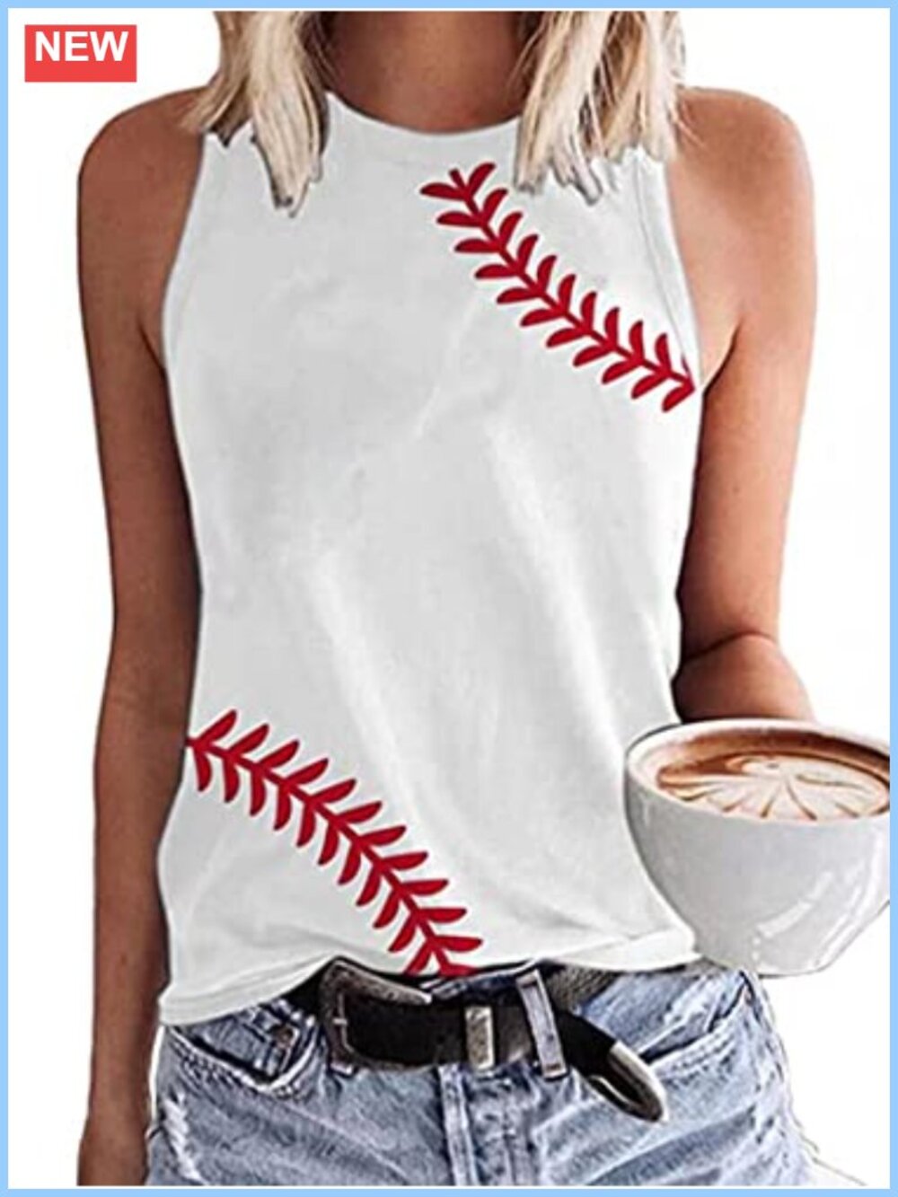 Women's Cotton Blend Baseball Tank Top Graphic Print Sleeveless Vest Summer